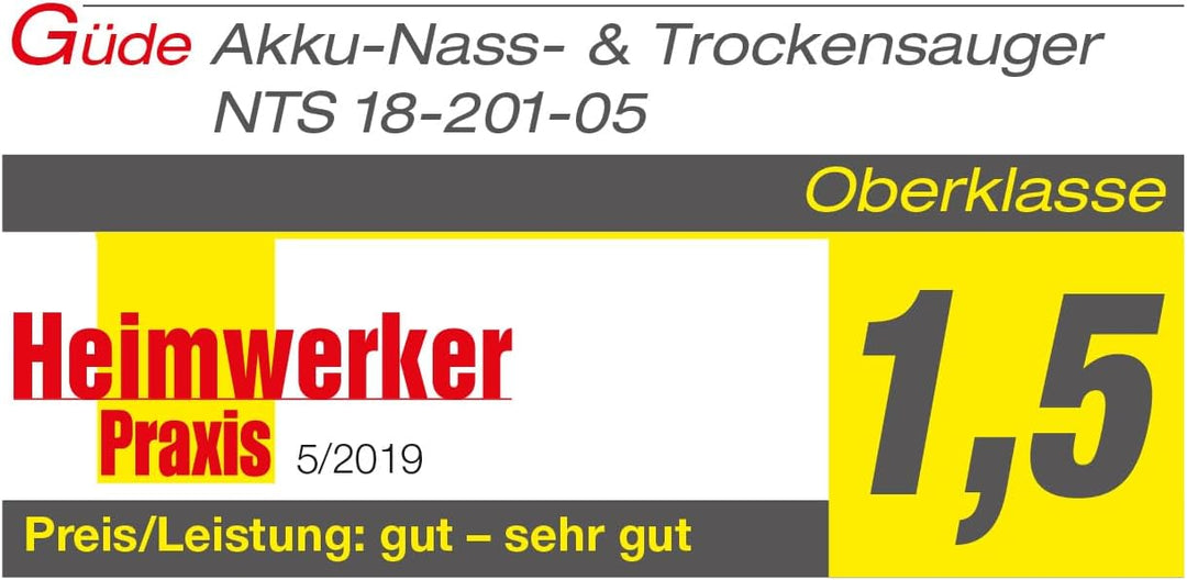 Güde Akku Nass-Trockensauger NTS 18-201-05 (18 V, Easy-Energy-Exchange, 20 l Edelstahlbehälter, Ausb