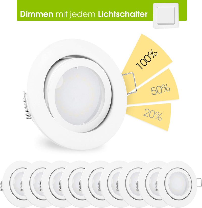 linovum 10 Stück fourSTEP Einbauspots LED schwenkbar dimmbar ohne Dimmer - LED GU10 5W warmweiss - E