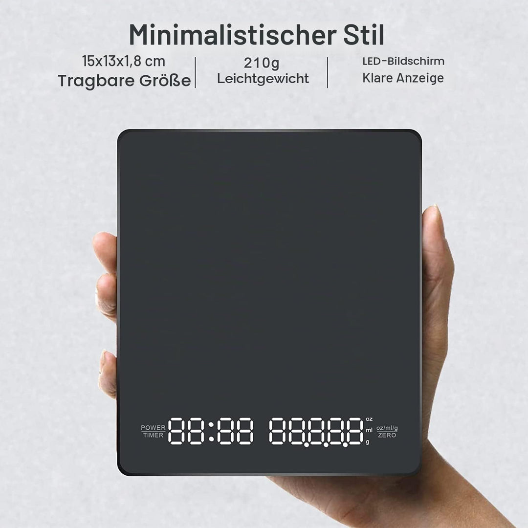 OBEST Kaffeewaage mit Timer, Mini Elektronische Waage 3 kg/1 g | Multifunktion Digitale Küchenwaage,