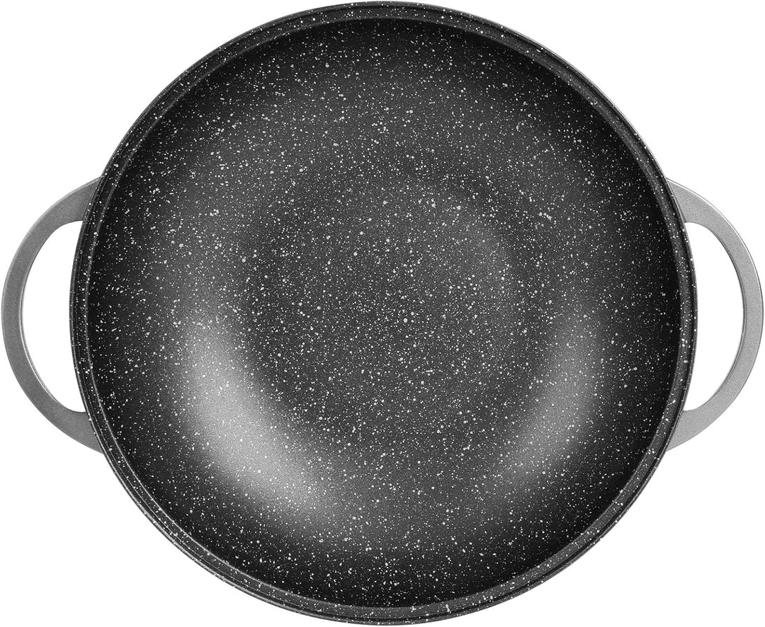 Sitram 714225 Wok, Aluguss, innen mit Steinoptik, Ø 32 cm, Höhe 8 cm, Antihaftbeschichtung, 2-lagig,