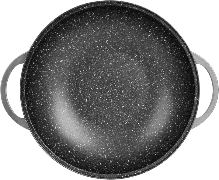 Sitram 714225 Wok, Aluguss, innen mit Steinoptik, Ø 32 cm, Höhe 8 cm, Antihaftbeschichtung, 2-lagig,