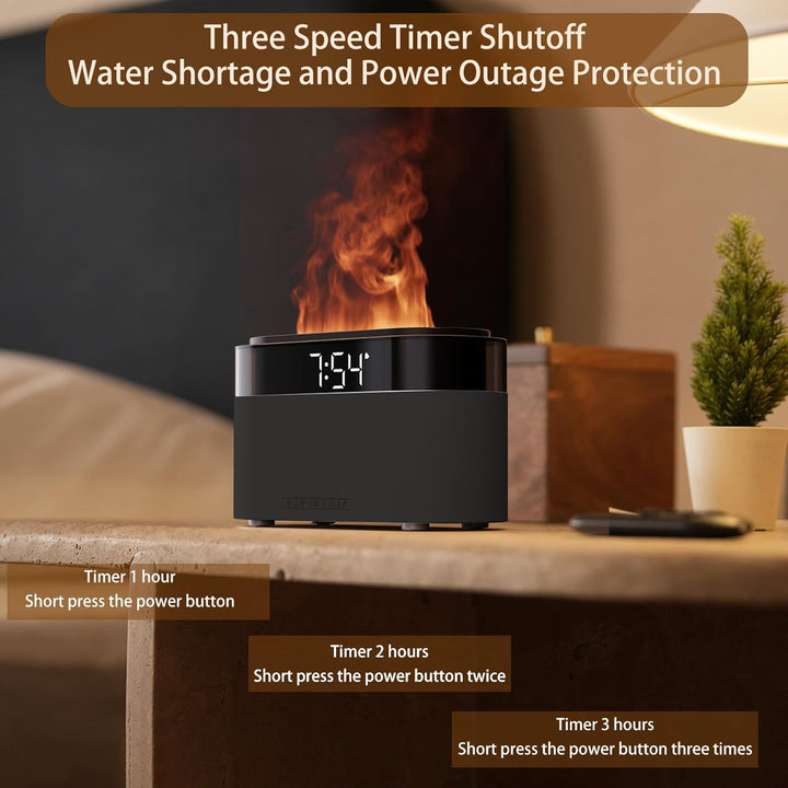 Flammen Aroma Diffuser mit Lichtwecker,Diffuser Ätherische Öle mit Fernbedienung,Wecker mit Licht,Lu