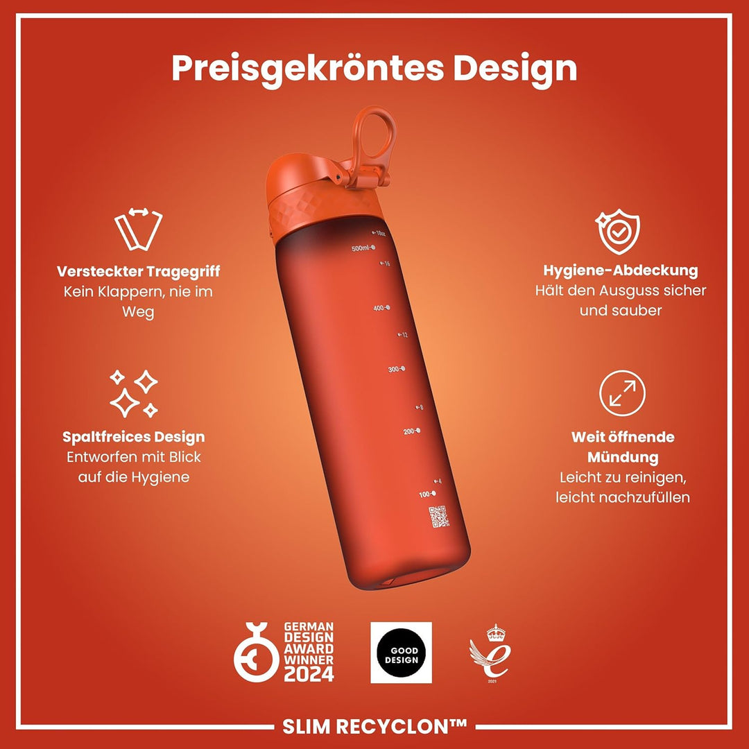 ION8 Trinkflasche, Auslaufsicher, Einhandöffnung, Sichere Verriegelung, Spülmaschinenfest, BPA-frei,
