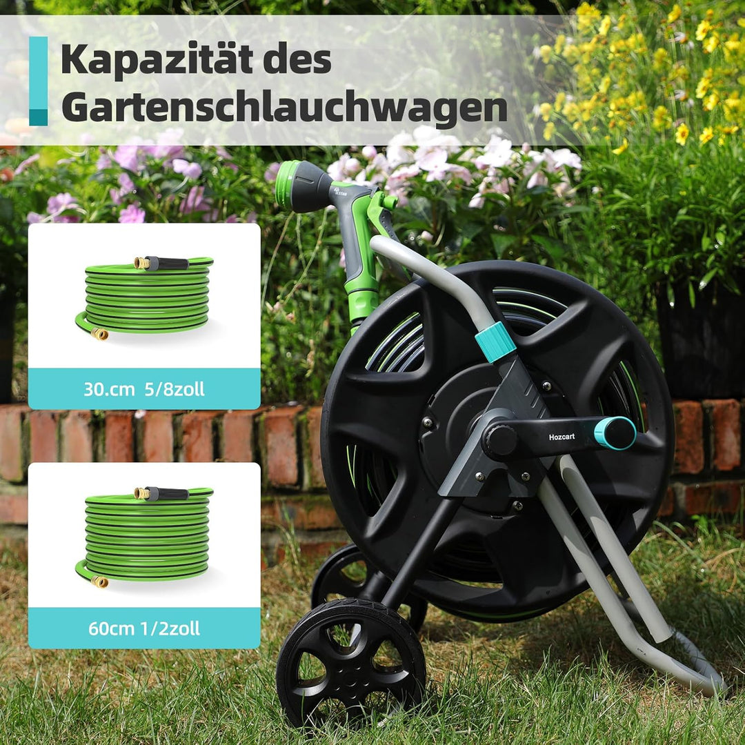 Schlauchwagen, Metall Schwerlastschlauchwagen mit Rädern, tragbarer Schlauchwagen für 30–60 m Schlau