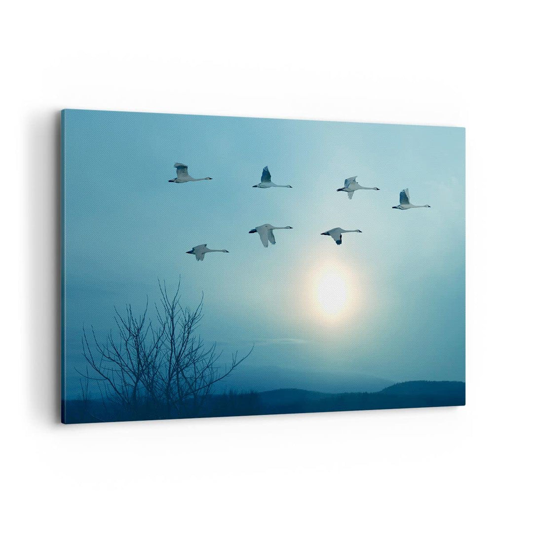 Bilder auf Leinwand 100x70cm Leinwandbild mit Rahmen Storch Vogel Natur Gross Wanddeko Bild Schlafzi