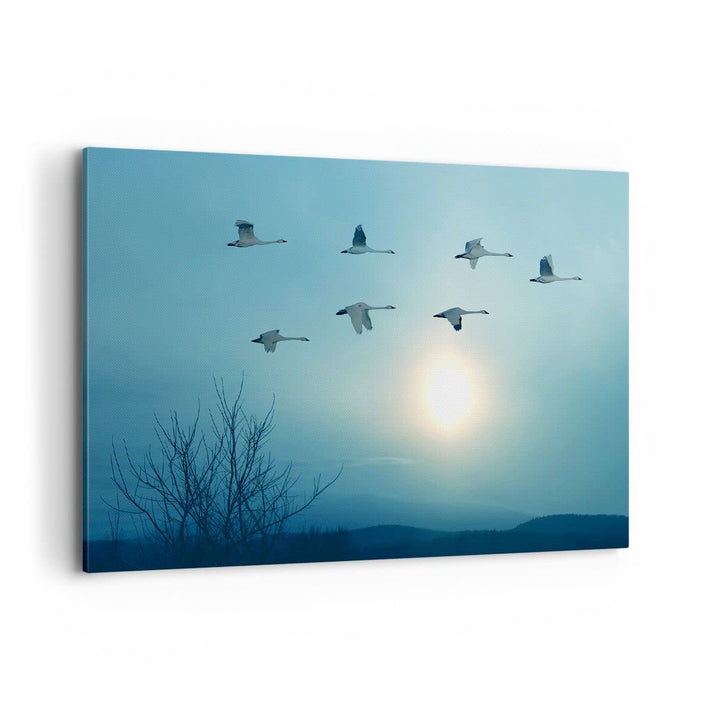 Bilder auf Leinwand 100x70cm Leinwandbild mit Rahmen Storch Vogel Natur Gross Wanddeko Bild Schlafzi
