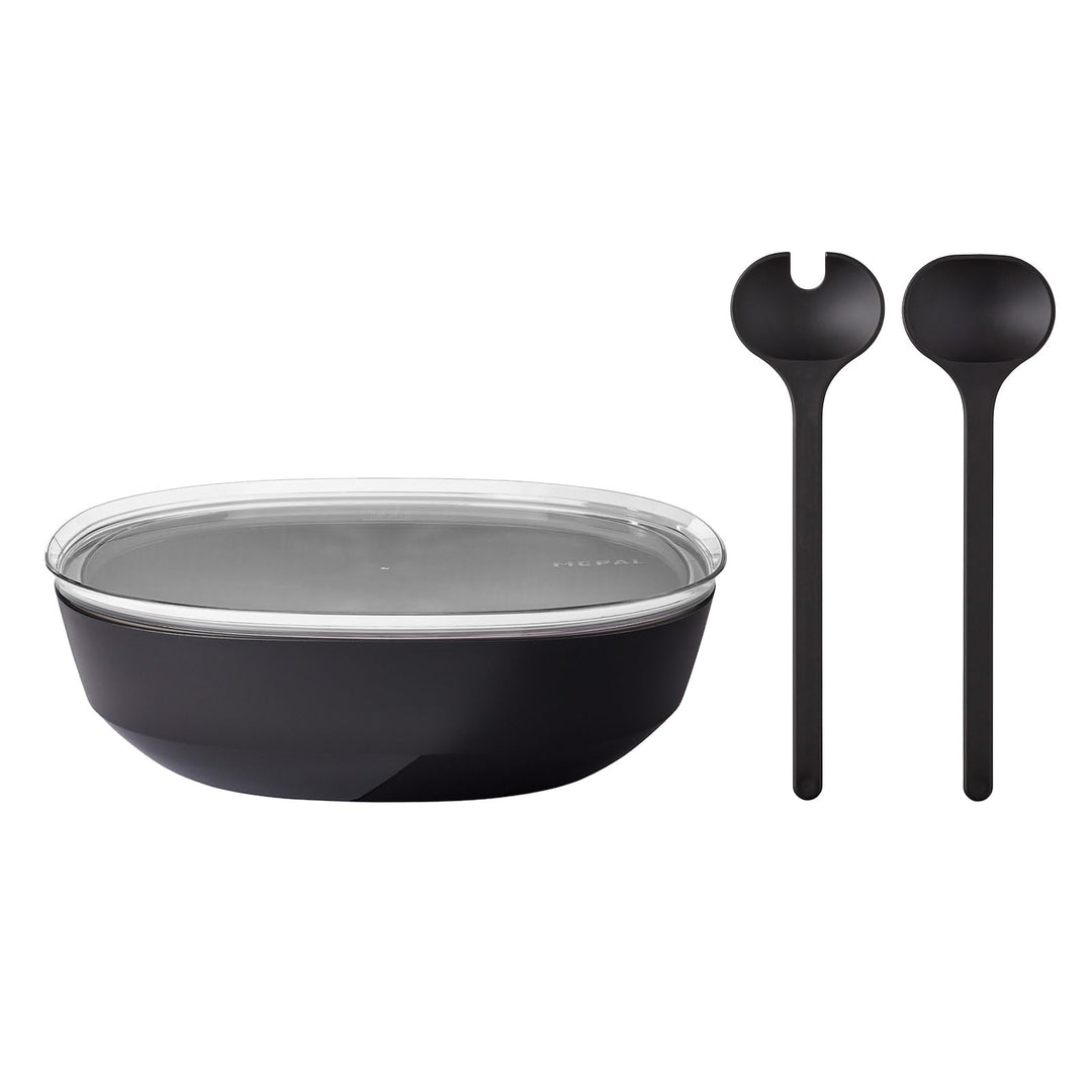 Mepal – Salat-Set Silueta – Servierschale mit Deckel (4000 ml) mit Salatbesteck (28,5 cm) – Outdoor-