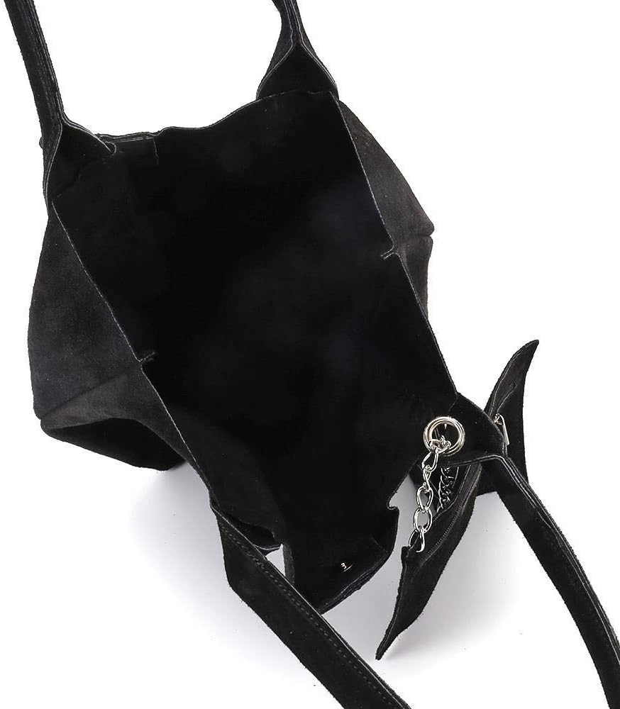 Made IN Italy Damen XXL Leder Tasche Wildleder Shopper Schultertasche + Schmucktasche Blau, Blau