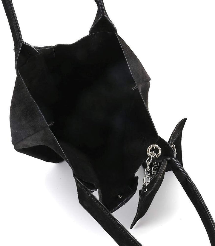 Made IN Italy Damen XXL Leder Tasche Wildleder Shopper Schultertasche + Schmucktasche Blau, Blau