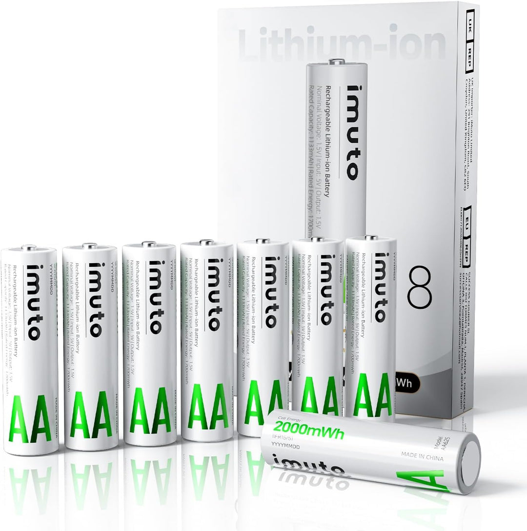 imuto Batterien AA 8 Stück Wiederaufladbare Lithium 1,5V (2000-IMU8AA)
