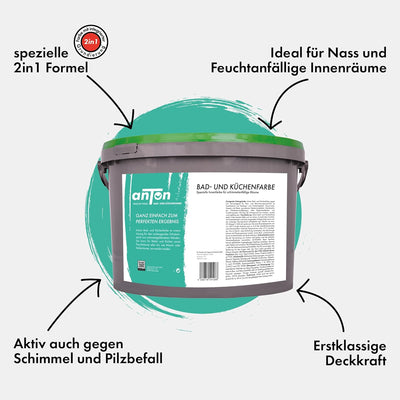 Anton Bad- und Küchenfarbe | Frische Weiss | Spezialfarbe | Direkt auf Schimmel mit Sofortwirkung &