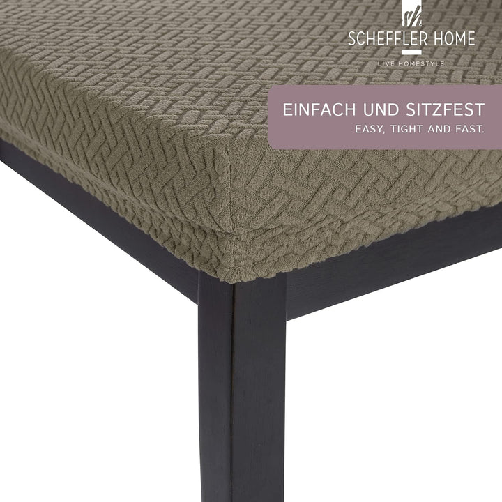 SCHEFFLER-Home Stretch Stuhlbezug Luna Taupe/Stuhlbezug 4er Set elastische Stuhlschoner/Sitzbezug Es