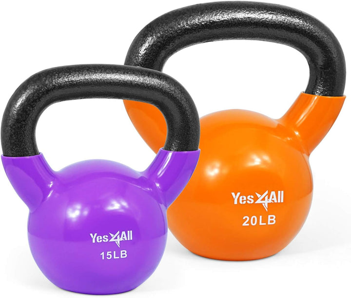 Yes4All Kettlebell Set/Kugelhantel-Gewicht Set aus Gusseisen mit Vinylbeschichtung B. Mehrfarbig 6.8