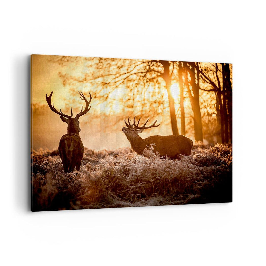 ARTTOR Bilder auf Leinwand 100x70cm Leinwandbild Deer Heidekraut Tier Gross Wanddeko Bild Schlafzimm