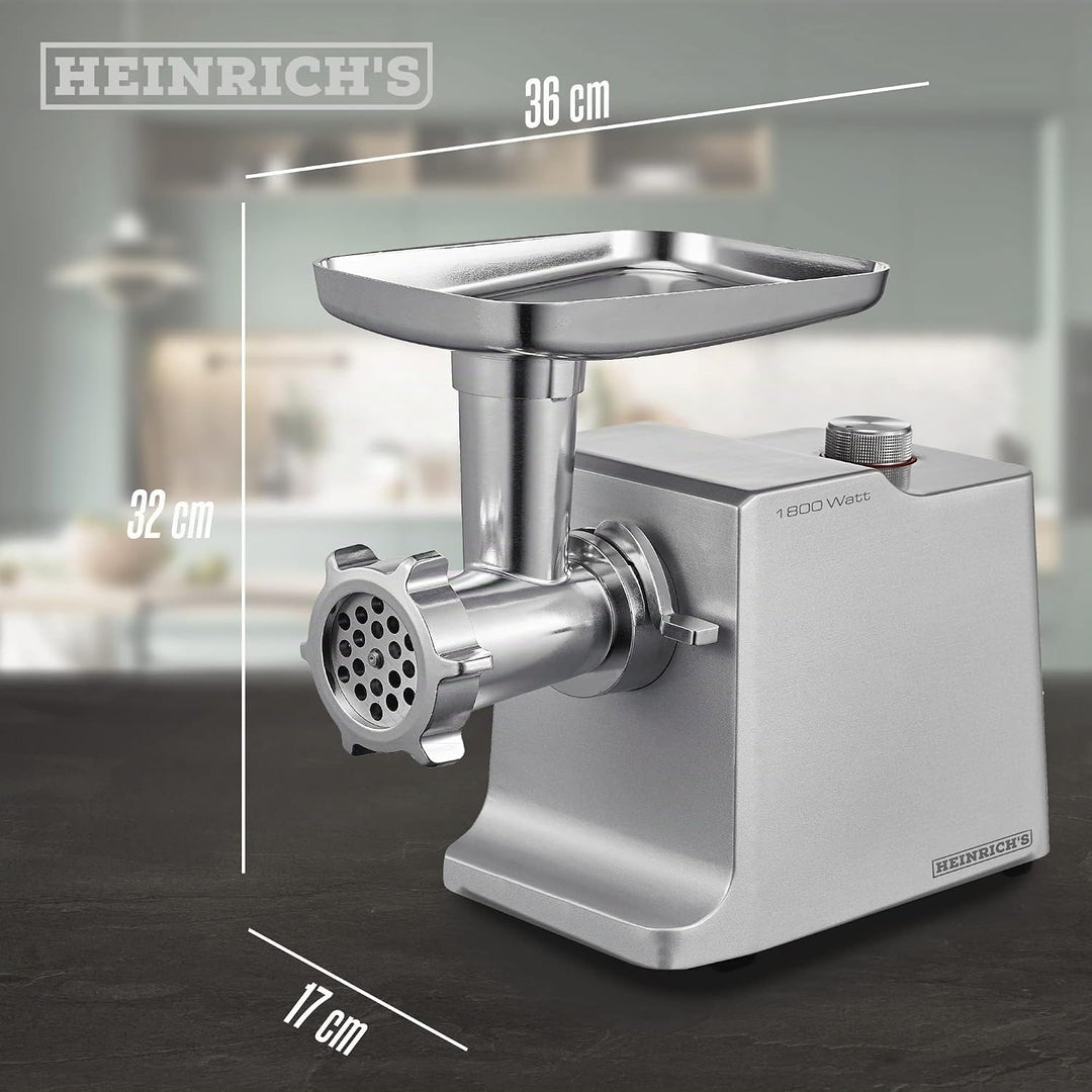HEINRICHS Elektrischer Fleischwolf &amp; Wurstmaschine inkl.3 verschiedene Hacksiebe+Kebbeaufsatz+ Wurst