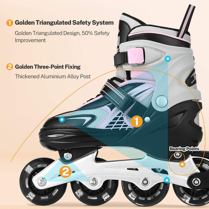 Gonex Inliner für Kinder, Inline Skates für Mädchen Jungen mit Leuchtende Räder Einstellbarer Schwar