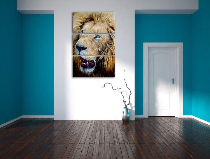 schöner weisser Löwe Spezial 3-Teiler Leinwandbild 120x80 Bild auf Leinwand, XXL riesige Bilder fert