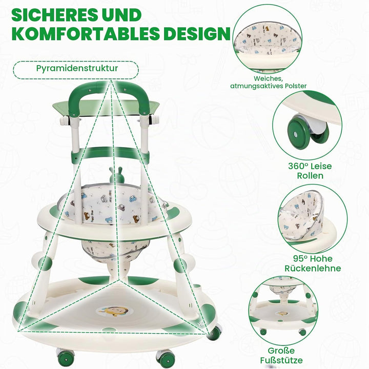 3in1 Lauflernhilfe Babywalker Baby jumper Lauflernwagen mit Sonnenblende,360°-Lautlosrädern,Spielcen