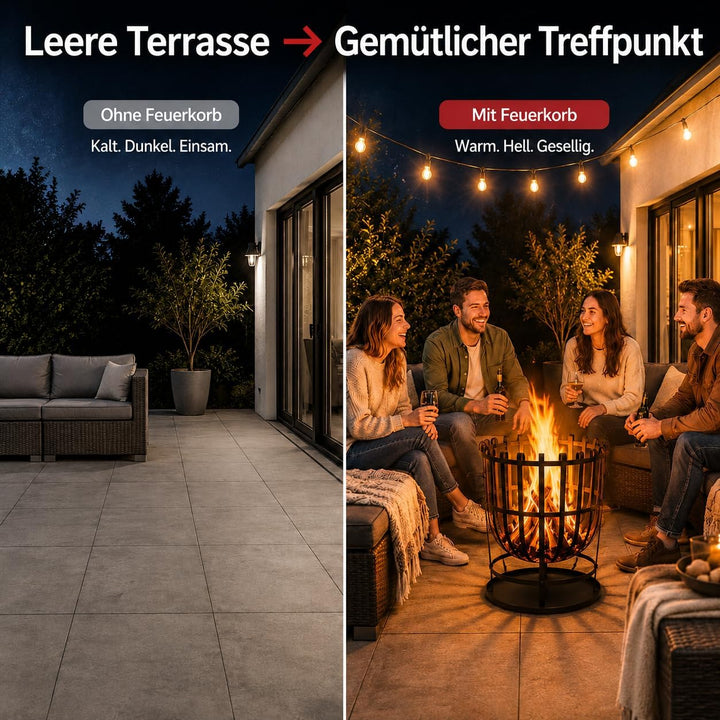 Robuster Feuerkorb Feuerstelle Eisen 55x40 cm Feuerschale mit Bodenplatte Ideal für Lagerfeuer, Gart