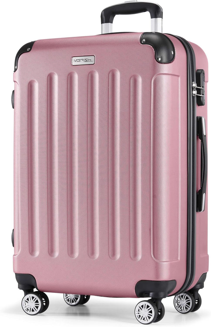 MERISH Reisekoffer Koffer Kofferset Trolleys Zwillingsrollen 3tlg. Hartschale in 9 Farben (Rose, Set
