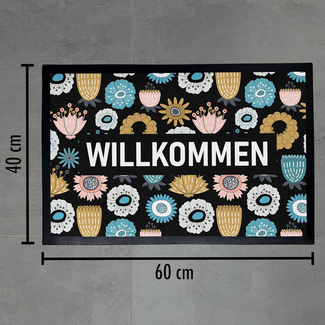 Trendation - Willkommen Fussmatte Grafik Schmutzfangmatte Geschenk Aussen Innenbereich 60x40 cm Wasc