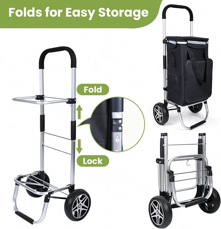 YEAUPE PRO Einkaufstrolley klappbar 49L, bis 25 kg Tragkraft, 21 cm Räder, Aluminiumrahmen, kompakte