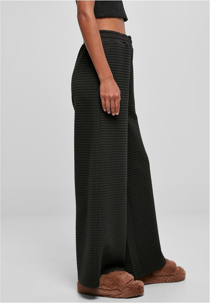 Urban Classics Damen Ladies Quilte Wide Leg Sweat Pants Hose M Schwarz, M Schwarz