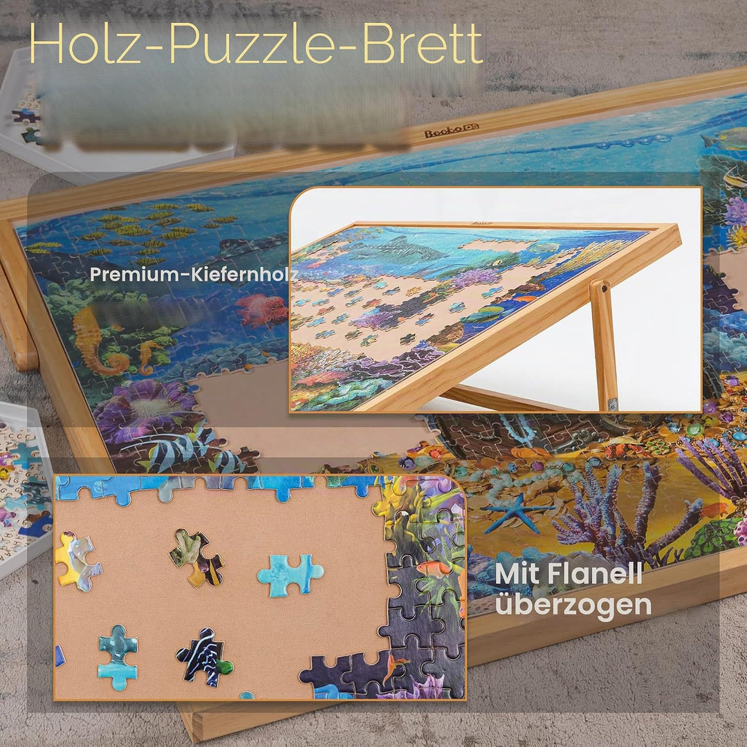 Becko Adjustable Wooden Puzzle Board Jigsaw Puzzle Plateau Puzzle Easel for Adults and Kids for Puzz