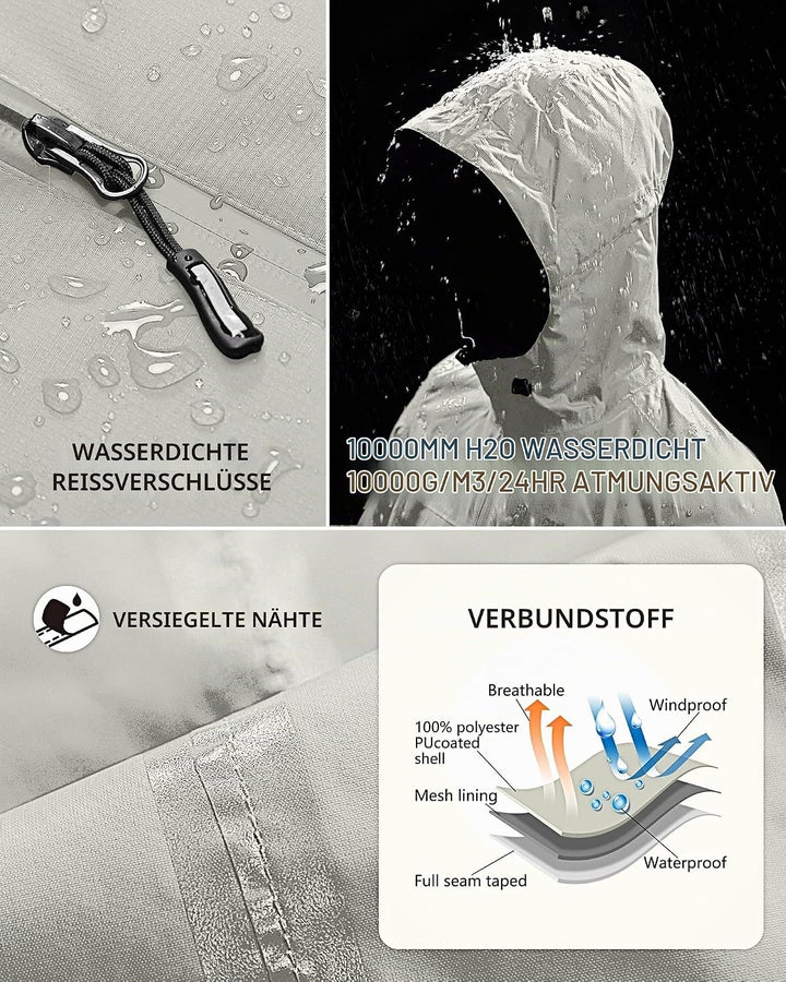 Outdoor Ventures Damen Regenjacke 10000MM Wasserdicht Leichte Gefüttert Packbar Sportjacke Funktions