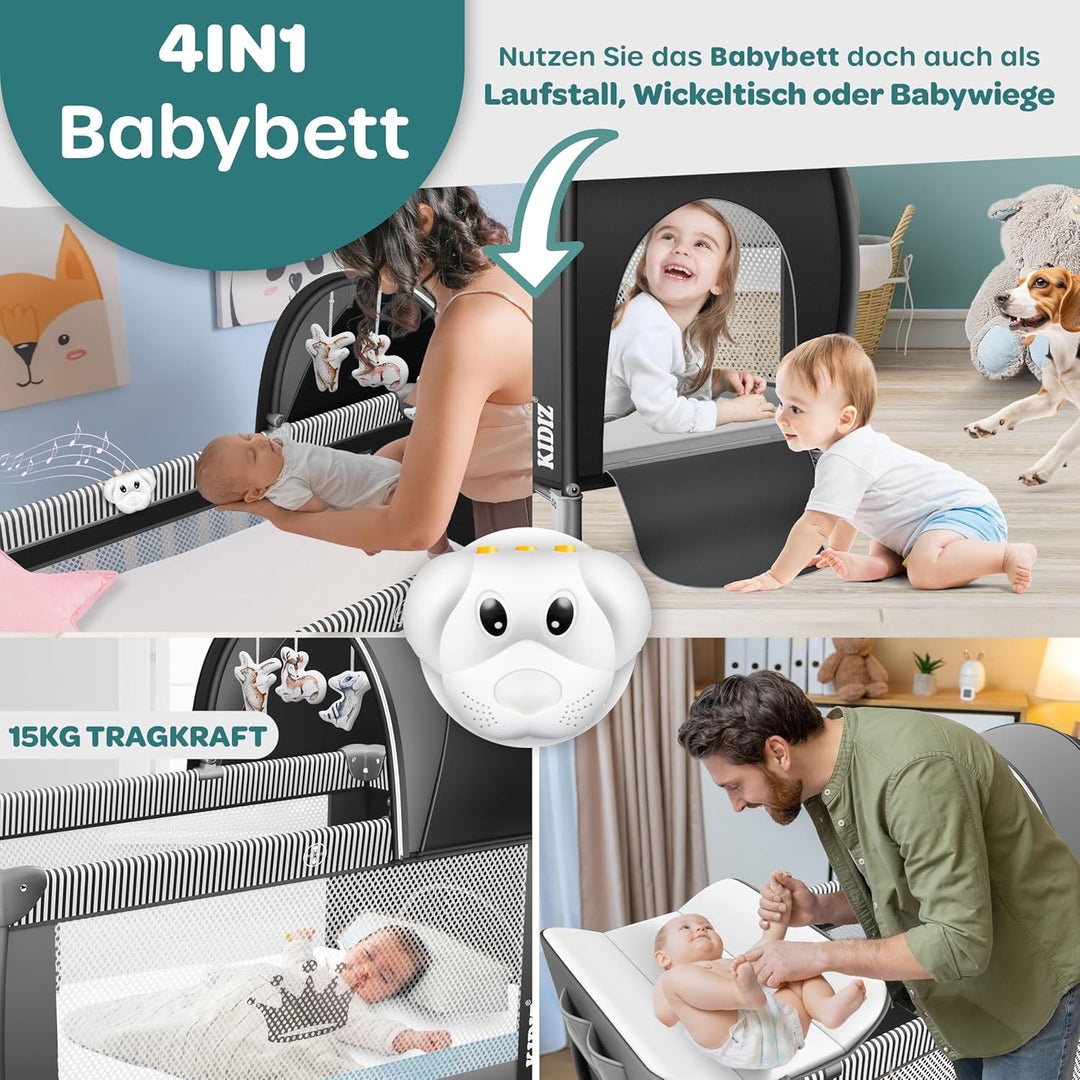 Kidiz® Babybett Reisebett Kinderreisebett klappbar mit Matratze & Räder 120x60, Seiteneingang, Wicke