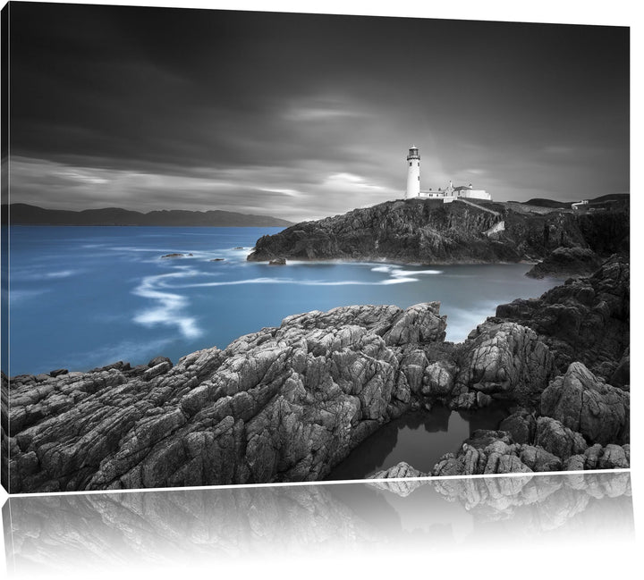 Leuchtturm an traumhaft blauem Meer schwarz/weiss Format: 100x70 auf Leinwand, XXL riesige Bilder fe