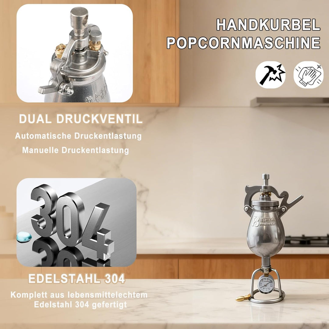 Chinesische Popcornmaschine, Retro Hand Chinesische Popcorn Maker, Edelstahl Popcorn Maschine, Klein