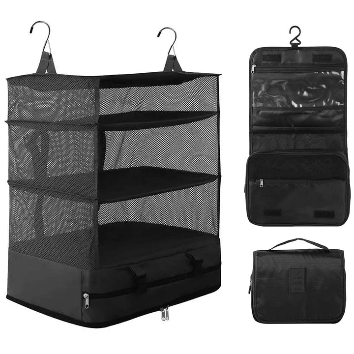 Dokeno Hängend Koffer Organizer Set, Packing Cubes Faltbare mit Kosmetiktasche, Tragbarer Kleidertas