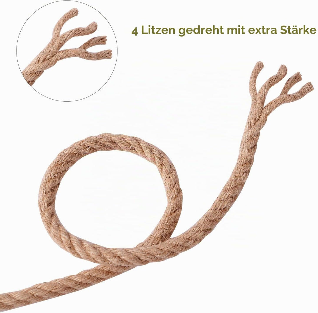 Juteseil 10mm 50M,Natürliche Hanfseil 4-Stränge Dicke Jute Schnur Gedreht Tauwerk Tau Seil für Garte