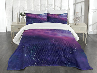 ABAKUHAUS Weltraum Tagesdecke Set, Galaxy Nebula Stern, Set mit Kissenbezügen Waschbar, für Doppelbe