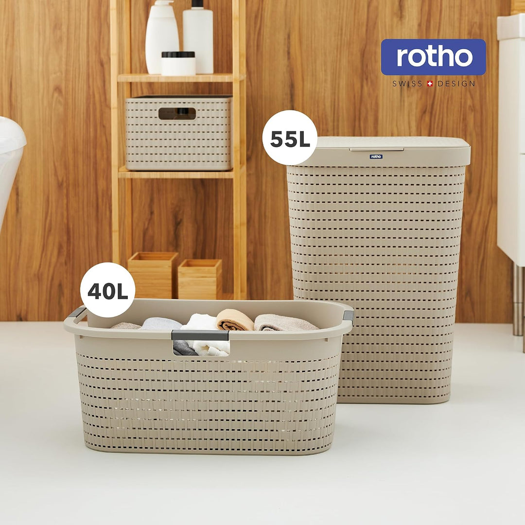 Rotho Country 3er-Set Wäschekorb 40l, Kunststoff (PP) BPA-frei, anthrazit, 40l (58.0 x 38.9 x 25.1 c