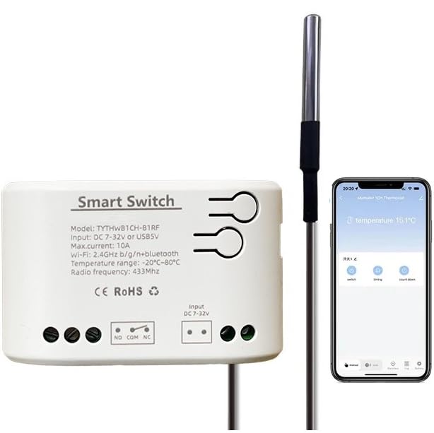 WLAN Smart Thermostat 1-Kanal WiFi + RF433 – Relais NO/NC, App-Steuerung TUYA Smart Life, mit extern