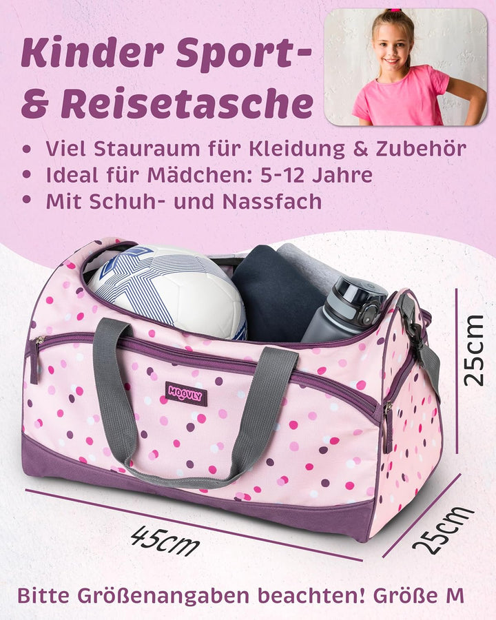 moovly® Kinder Sporttasche 25 l für Mädchen - Gym Bag - für Sport, Schwimmen - Kindersporttasche - R