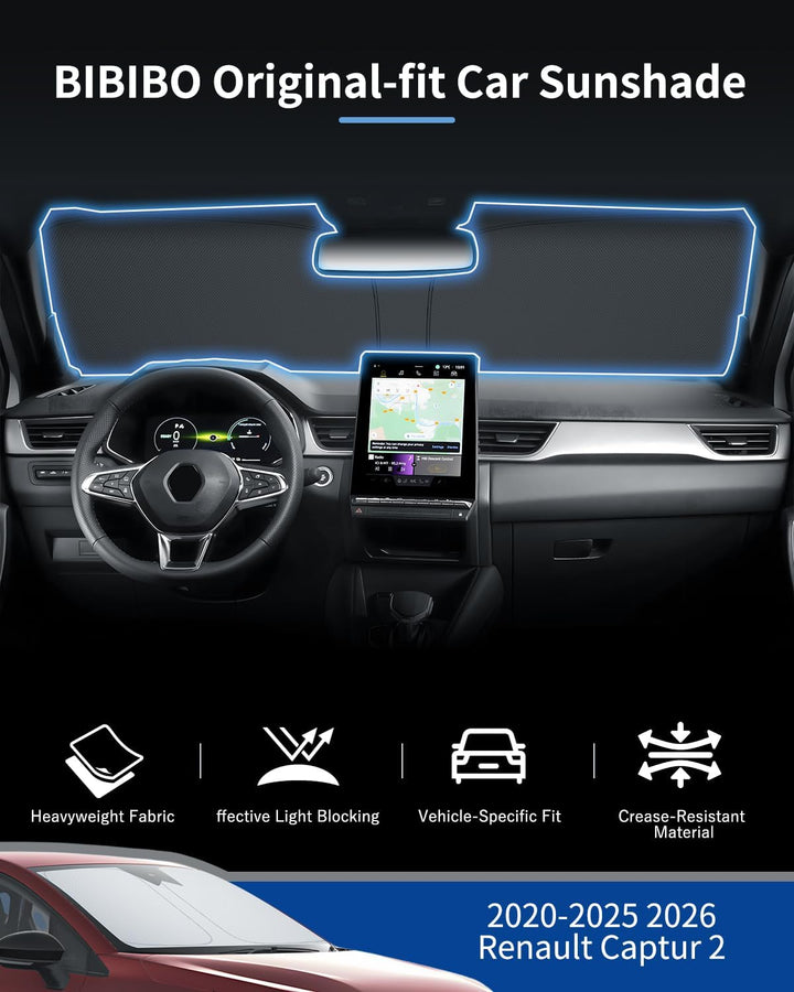 BIBIBO Kompatibel mit Renault Captur 2 2020-2025 2026 Sonnenschutz, UV-Schutz Frontscheibe, Auto Son
