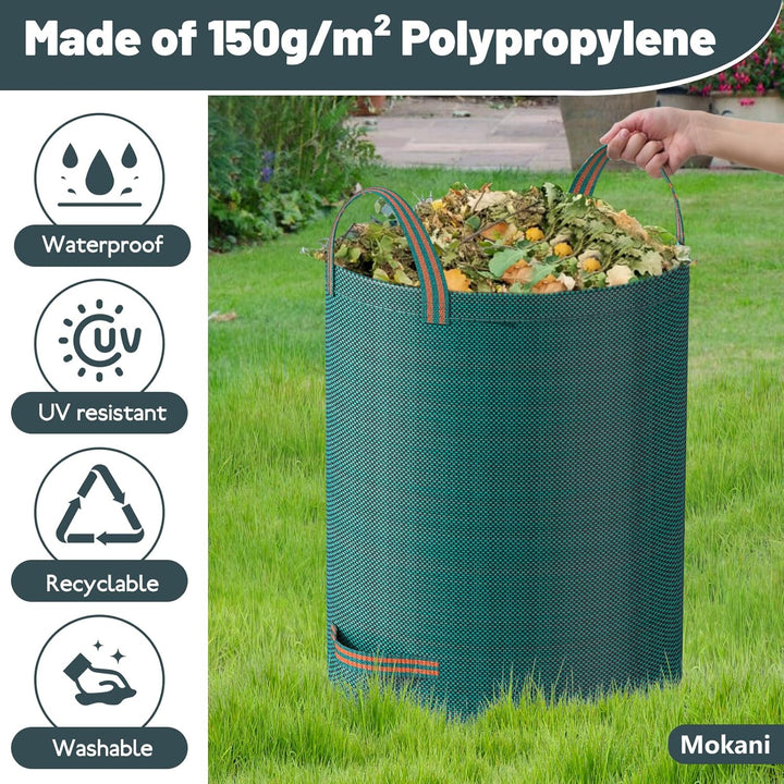 Mokani Gartenabfallsäcke, 300 L x 3 Gartensäcke, strapazierfähig, mit Griffen, wiederverwendbare Gar