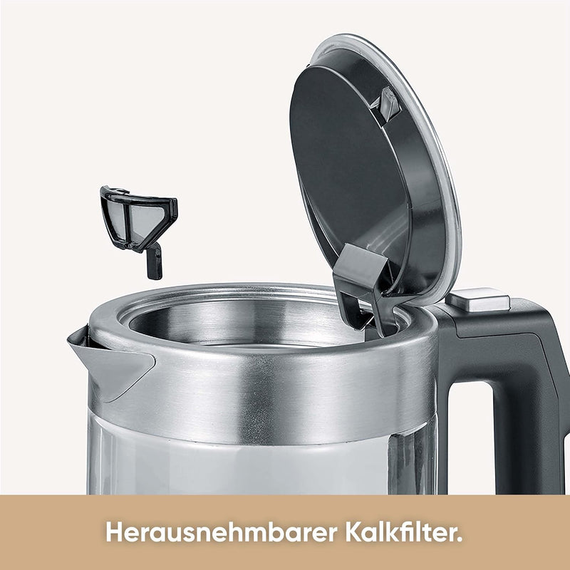 SEVERIN Digitaler Mini Glas Wasserkocher, kompakter Wasserkocher mit Temperaturauswahl, elektrischer