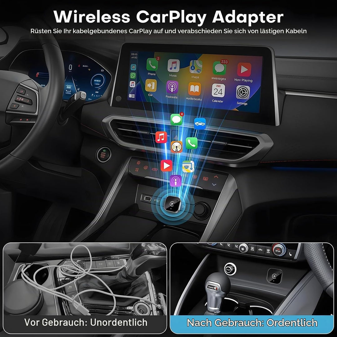 USB-C Wireless CarPlay &amp; Android Auto Adapter, Plug-in Dongle konvertiert werkseitig verkabeltes Car