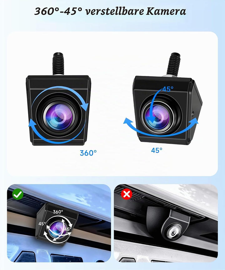 VECHTEL Rückfahrkamera Kable mit 4.3-Zoll-HD-Bildschirm, IP68 Nachtsicht Drehbar Rückfahrkamera mit