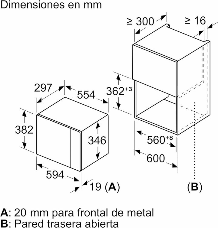 Balay 3CG5172N2 Mikrowelle, elektronisch, ohne Rahmen, 38 cm, 20 l, 5 F, Aqualisis, Ap. links, 8 Rez