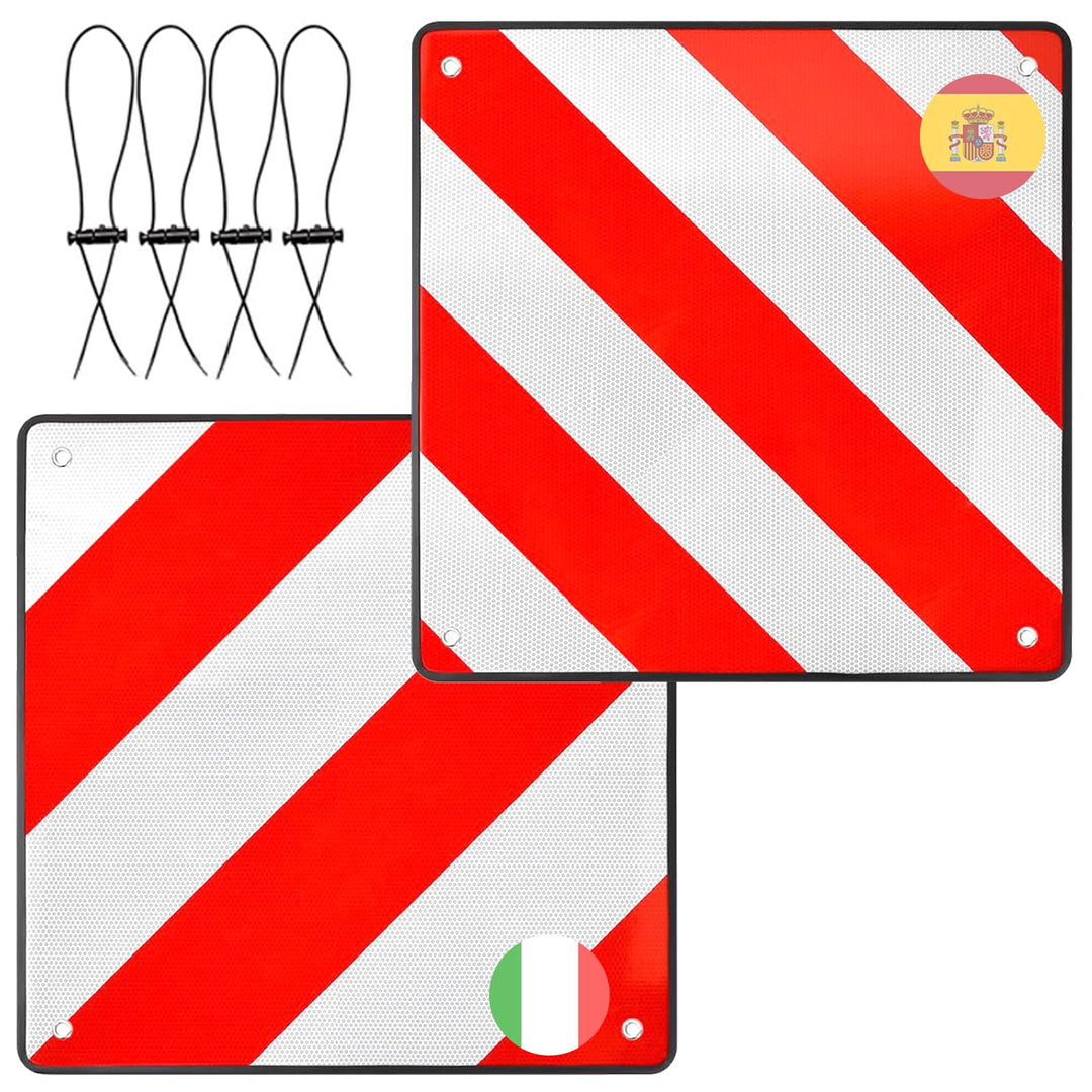 2in1 Warntafel Spanien Italien für Wohnmobil Fahrradträger Anhänger | Reflektierendes Design mit 4 S