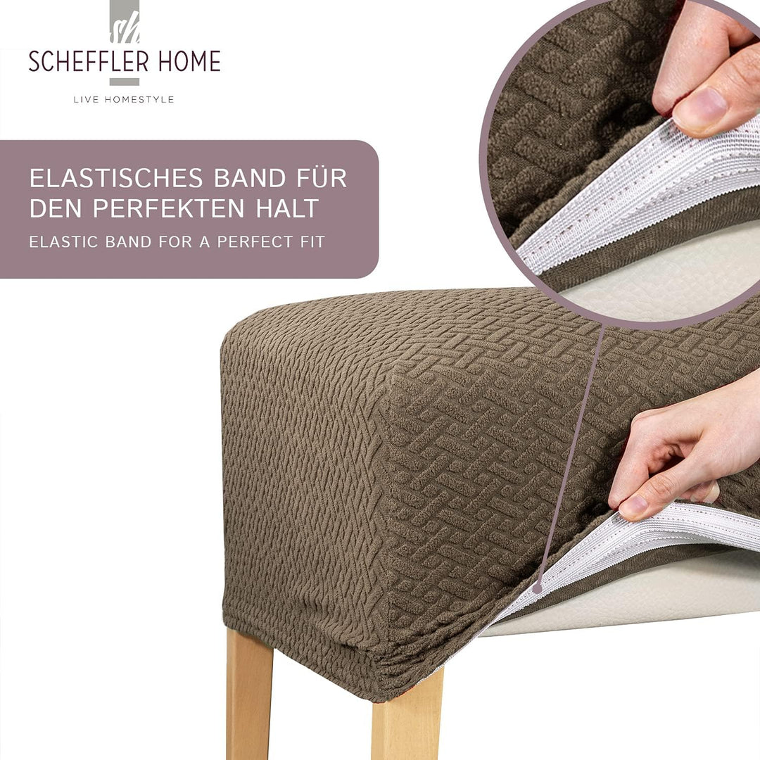 SCHEFFLER-Home Stretch Stuhlbezug Luna Taupe/Stuhlbezug 4er Set elastische Stuhlschoner/Sitzbezug Es
