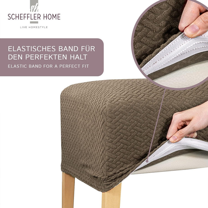 SCHEFFLER-Home Stretch Stuhlbezug Luna Taupe/Stuhlbezug 4er Set elastische Stuhlschoner/Sitzbezug Es