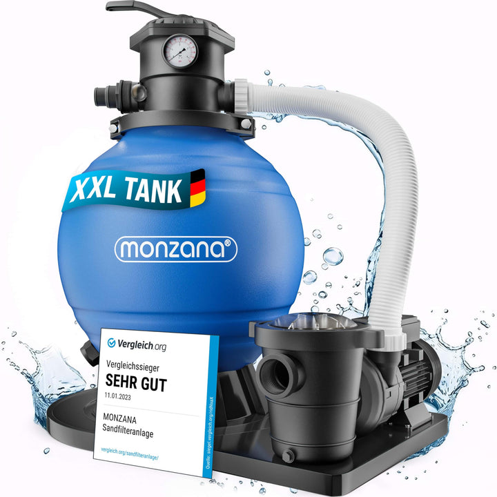 MONZANA® Sandfilteranlage SF159 15.900L/h inkl Filterbällen 7 Wege Ventil 2in1 Adapter Ø32-38mm 600W