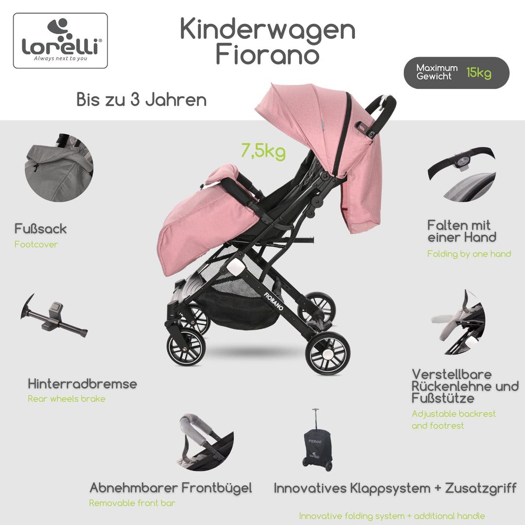 Lorelli Kinderwagen Fiorano, Reisebuggy, Baby Buggy klein zusammenklappbar, leicht, nur 7,5 kg, komp