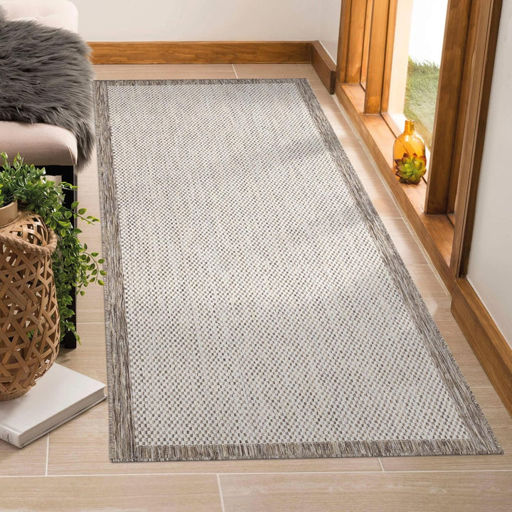 payé Outdoor Teppich Wetterfest - 60x110cm - Beige Weiss - Bordüre - Teppiche für Terrasse Balkon Ga